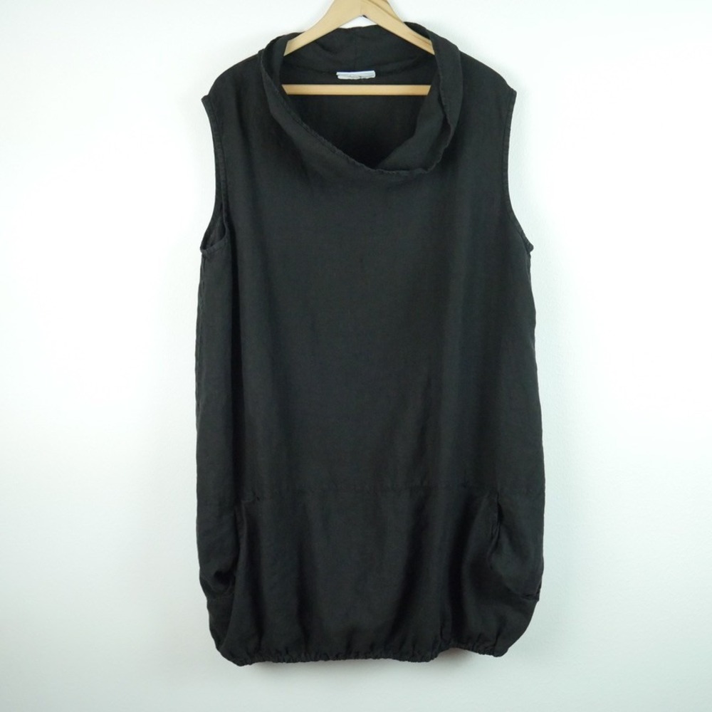 Bryn Walker Black Linen Cowl Neck Bubble Hem Sleeveless Tunic Dress XL Lagenlook
